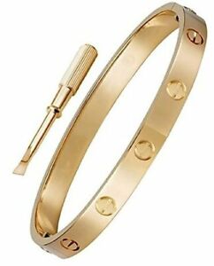 10K Yellow Gold Over Screw Love Bangle 7.5" Bracelet with Screwdriver For Womens