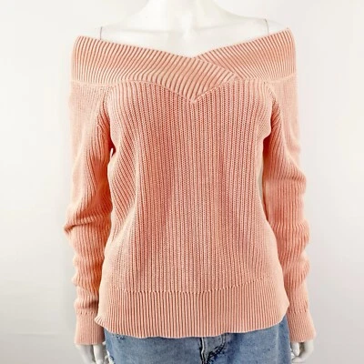 Rag & Bone Pink Off The Shoulder Sweater Size M V-Neck Casual Preppy Balletcore - Image 1 of 4