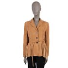69745 auth CHRISTIAN DIOR tan suede 2018 PRINTED FRINGED BAR Jacket 40 M