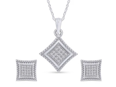 Conjunto de collar y aretes con forma de cometa de diamantes naturales de 1/5 quilate en oro blanco de 10 k Foto 1 de 4