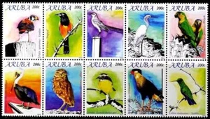 ARUBA 2010 BIRDS/KINGFISHER/OWL/PARROTS/EGRET/KESTREL STAMPS BLK OF 10 SC370 MNH - Picture 1 of 1