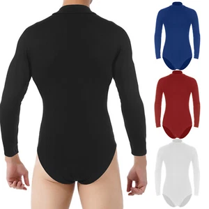 Mens Leotard Work Out Bodysuit Long Sleeve Undershirt Top Lingerie Casual Tank - Picture 1 of 48