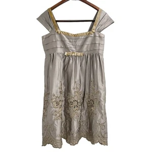 Yoana Baraschi Taupe Embroidered Floral Silk Blend Babydoll Dress Womens Size 8 - Picture 1 of 11