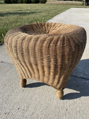 Unique Vintage Boho Rattan Wicker Ottoman NL - Image 1 of 4