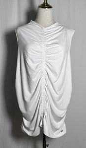Calvin Klein Top Blouse Shirt 2X Sleeveless Ruched Jersey Stretch White NW $64 - Picture 1 of 18