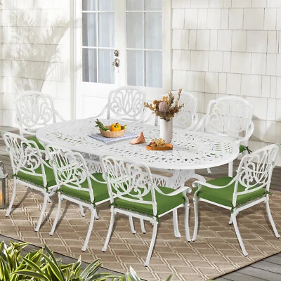 9 PCS Patio Dining Set Outdoor Furniture Set w/ Large Oval Table & 8 Chairs — 第 1/4 张图片