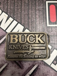 Buck Knives "Famous for Holding an Edge" Metal Belt Buckle Vtg - Picture 1 of 2