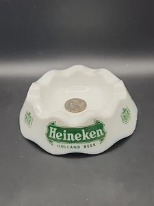 Vintage Heineken Holland Beer Barware Milk Glass Ashtray OPALEX Made France 5" - Picture 1 of 12