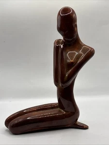Donna ceramica marrone art deco vintage; arte moderna anni 80 - Foto 1 di 7