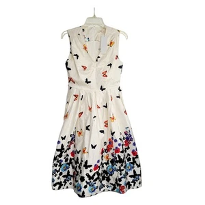 Belle Poque Women’s Medium Butterfly AOP Dress Rockabilly 1950's Style Fit Flair - Picture 1 of 14