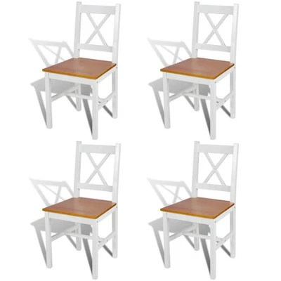 Dining Chair Set of 4 White and natural Solid pine wood Standard - Image 1 of 4