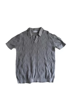 Topman - Polohemd aus Pointelle-Strick in Grau mit Rautenmuster Gr. S - Bild 1 von 3