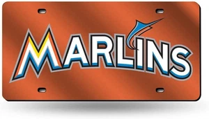 Miami Marlins Premium Laser Cut Tag License Plate, Orange Mirrored Acrylic... - Picture 1 of 1