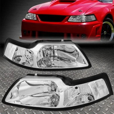 FOR 99-04 FORD MUSTANG OE STYLE CHROME HOUSING CLEAR CORNER HEADLIGHT HEAD LAMPS - Image 1 of 4