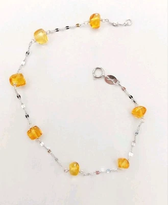 Bracciale in argento 925 idea regalo per natale con ambra grezza naturale a cubi - Immagine 1 di 4