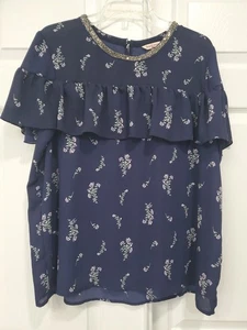 Blusa Juicy Couture Mujer XXL Transparente Azul Floral Brillante Cuello Redondo Mangas Gorra - Imagen 1 de 8