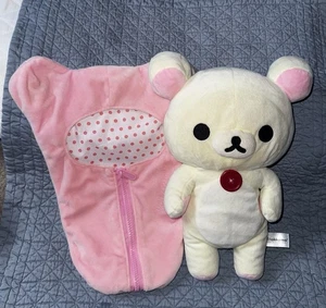 14” San-X Rilakkuma Korilakkuma Plush Soft Sleeping Bag Pink Reversible Kawaii - Picture 1 of 10