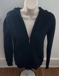 Juicy Couture Women 100% Cashmere Hoodie Size M Long Sleeve Full Zip Black Pocke - Picture 1 of 18