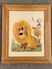 Vintage 1963 George Buckett Big Eyed Lion Lithograph Print Wood Framed EUC