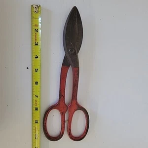 Vintage Sears Tin Snips 45430 Red Handles Drop Forged USA 10.5" - Foto 1 di 2