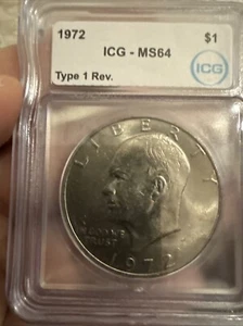 1972-P Eisenhower Dollar MS64 ICG Buy Multiple Save Big Type 1 Certified - Picture 1 of 5