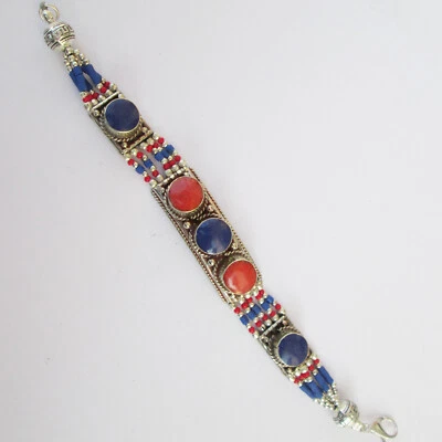 Genuine Turquoise  Ethnic Bracelet Statement Gemstone Bohemian Jewelry B112 - Image 1 of 4