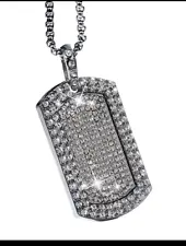 Mens Hip Hop Iced Silver Gold Double Dog Tag Chain Crystals Pendant Necklace 763