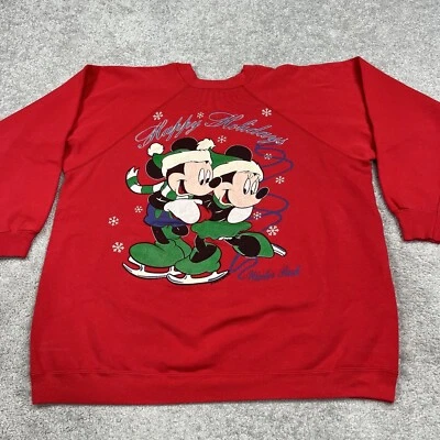 Винтажная толстовка Disney 2XL Mickey Minnie Mouse праздник зимний парк красная США - Изображение 1 из 4