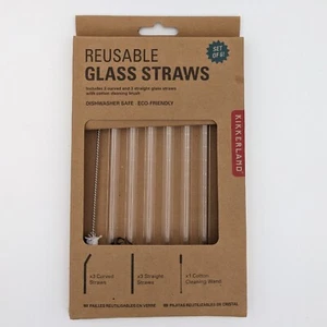 Reusable 8" Clear Glass Straws Set of 6 w/ Cleaning Brush Eco-friendly Reusable - Picture 1 of 4