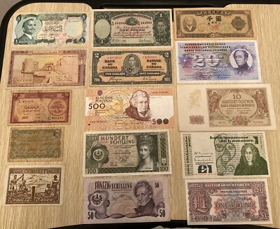 LOTE DE 15 BILLETES DE PAÍSES MIXTOS DEL MUNDO EGIPTO, AUSTRIA, LÍBANO, POLONIA BONITOS. Foto 1 de 2
