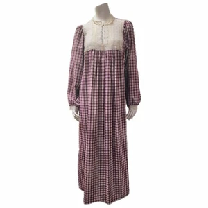 Vintage Christian Dior Nightgown Long Christmas Plaid Lace Lingerie Cottagecore - Picture 1 of 6