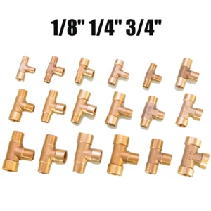 Brass BSP T-Shape Female/Male Thread 1/8" 1/4" 3/4" Tee Connector Pipe Fittings - Picture 1 of 24