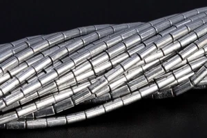 Cuentas sueltas de piedras preciosas de tubo redondo de hematita tono plata 3x1 mm 15,5" - Imagen 1 de 3