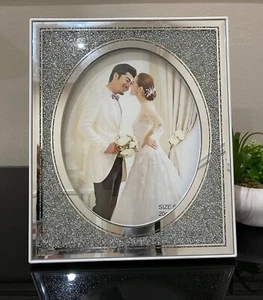 Diamond Crushed Mirror Photo Frame Silver 8 x 10 Stylish for Home Decor & Gift - Picture 1 of 5