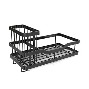 Rustproof Black Sink Dish Cloth Holder - Multifunctional Kitchen Sponge Stand - Picture 1 of 10