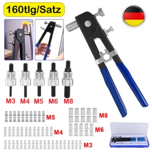 160 tlg Nietmutternzange Gewinde Nieten Zange Set mit Nietmuttern M3 M4 M5 M6 M8 - Bild 1 von 10