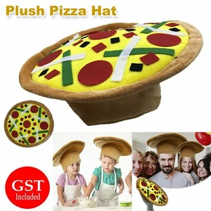PLUSH PIZZA HAT Italian Costume Party Hat Funny Halloween Italy Oktoberfest Hats - Picture 1 of 11