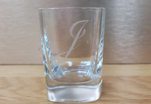 Etched Letter J Shot Glass 50 ml Personalised Glass Vintage Square - Picture 1 of 10