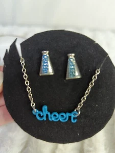 Cheer Necklace And Megaphone Earrings Turquoise Blue - Picture 1 of 4