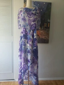 Jessica Howard Women's Floral Cape High-Low Maxi Dress – Chiffon Gown Sz 12 - Picture 1 of 9