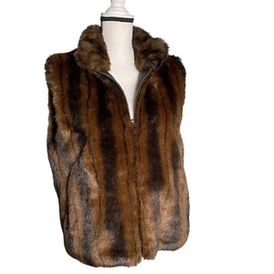 Coaco NY Kunstfell Weste Braun Schwarz Y2K Reißverschluss Glam Retro Cyber Grunge Hipster M - Bild 1 von 12