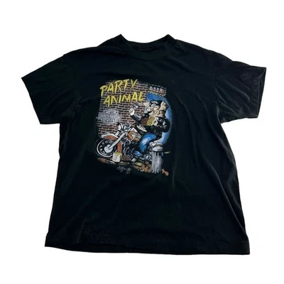 Camisa Harley Davidson De Colección Para Hombre Mediana Negra 1987 3D Emblema Fiesta Animal Cerdo Foto 1 de 4