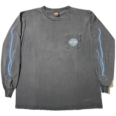Vintage Harley Davidson Lightning Long Sleeve Shirt Biker Black Pocket XL - Image 1 of 4