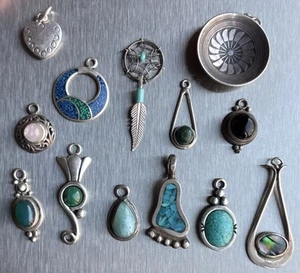 Lot 12 Vintage Navajo Southwestern Sterling Silver Pendant Charm Carolyn Pollack - Picture 1 of 10