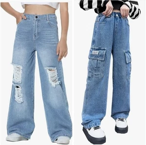 Mädchen zerrissen Baggy Jeans Cargo Schlag Größe 10Y 2er Set! - Bild 1 von 8