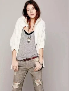 Free People Cream Cable Knit Hooded Cardigan | Cottagecore Coastal Grandma Boho - Picture 1 of 18