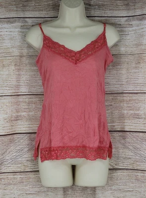 VINTAGE Y2K Womens Size Medium Pullover Camisole Top Pink Lace Trim — 第 1/4 张图片