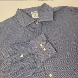 Brooks Brothers Regent Hemd Herren blau kariert Langarm Button Down 17 1/2-6/7 - Bild 1 von 6