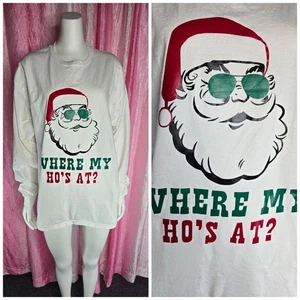 Christmas Funny Santa Where's My Ho's  Cotton T-shirt Size XL Unisex  - Picture 1 of 8