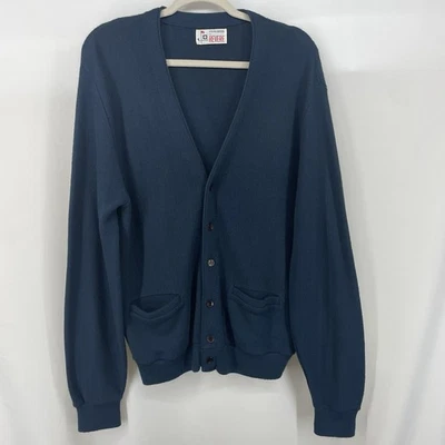 Cárdigan Suéter Vintage Young Breed by Revere Talla L Orlon Acrílico Preppy Azul Marino Foto 1 de 4